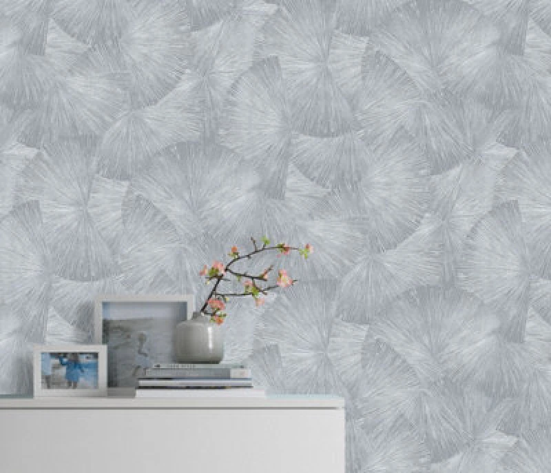 Image of Erismann Luxurious Designer Japandi Fan Design Textured Vinyl Wallpaper With Metallic Highlights In Silver