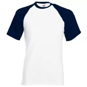 Image of Fruit Of The Loom Mens Short Sleeve Baseball T-Shirt (3XL) (White/Deep Navy)