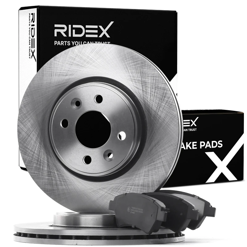 Image of RIDEX 3405B0872 Brake disc and pads set Front Axle, Brake Disc Type: Vented, not prepared for wear warning indicator Brake Set,disc brakes (3405)