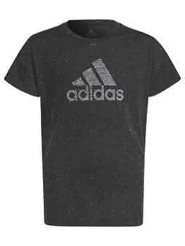 Image of adidas Future Icons Junior Girls Badge Of Sport Short Sleeve T-Shirt - Black, Size 11-12 Years, Women