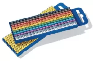 Image of HellermannTyton WIC3 Snap On Clip On Cable Marker, Pre-printed "0, 1, 2, 3, 4, 5, 6, 7, 8, 9", assorted colours, 4.3