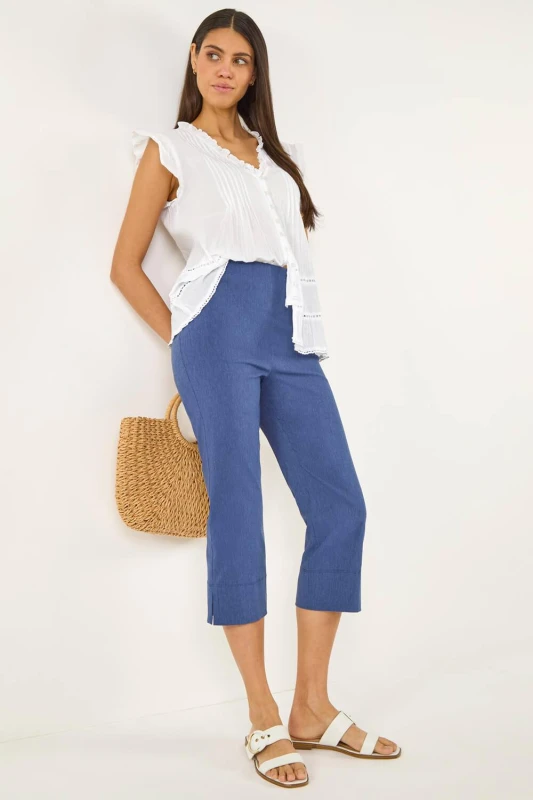 Image of Roman Womens Denim Side Split Stretch Trouser in Blue Size: 12 Blue Female 12
