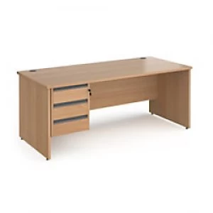 image of Dams International Straight Desk with Beech Coloured MFC Top and Graphite Frame Panel Legs and 3 Lockable Drawer Pedestal Contract 25 1800 x 800 x 725