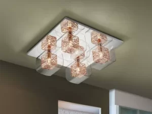 Image of Lios 4 Light Crystal Flush Ceiling Light Chrome, copper, G9