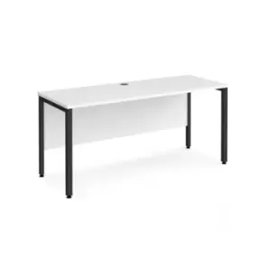 image of Office Desk 1600mm Rectangular Desk With Bench Leg White Tops With Black Frames 600mm Depth Maestro 25