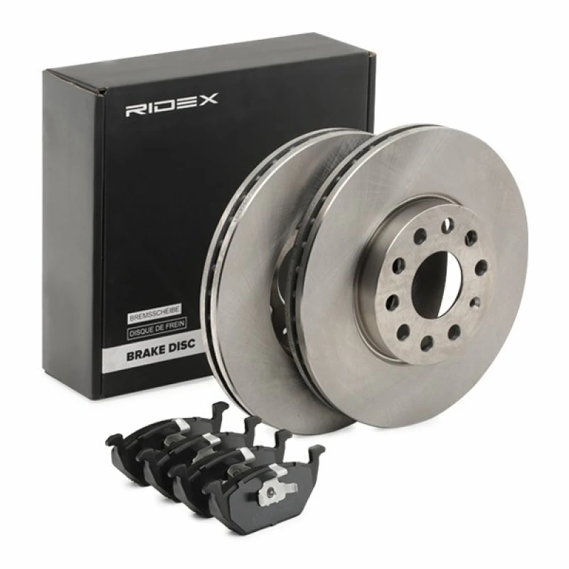 Image of RIDEX 3405B1547 Brake disc and pads set Front Axle, Brake Disc Type: internally vented, excl. wear warning contact Brake Set,disc brakes (3405)
