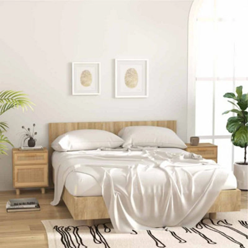 Image of Vidaxl Bedside Cabinets 2 Pcs Brown Solid Wood Pine And Natural Rattan, Brown 345611
