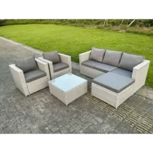 Image of Fimous 5 Seater Outdoor Light Grey Rattan Lounge Complete Sofa Set with Big Footstool