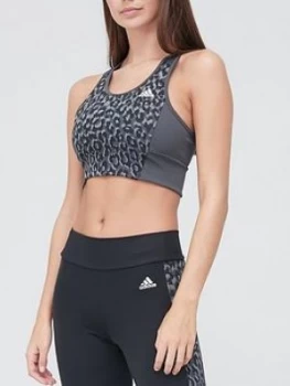 Image of adidas Leopard Bra Top - Grey/Black, Size 2Xs, Women