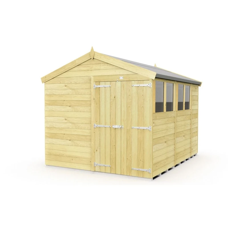 Image of Buttercup Farm 8 x 11 Feet Apex Shed - Double Door W/ Windows - L329 x W231 x H217cm in Brown Brown Unisex