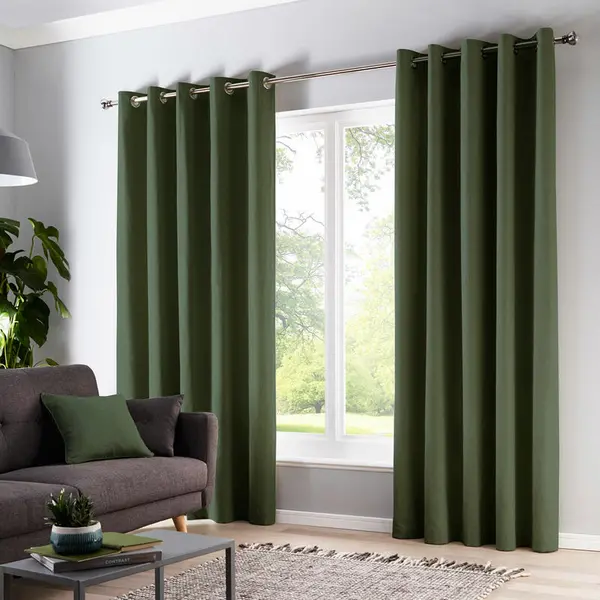 Image of Fusion Sorbonne 100% Cotton Eyelet Lined Curtains, Bottle Green, 46 x 54" - Fusion SNEBO46546LUU