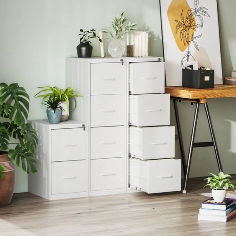 Image of HOMCOM 4 Drawer Filing Cabinet Steel File Cabinet for A4 Letter Size White 924-083V02WT