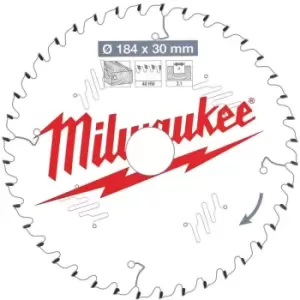 Image of Milwaukee 184mm 40T Wood Cutting Circular Saw Blade - N/A