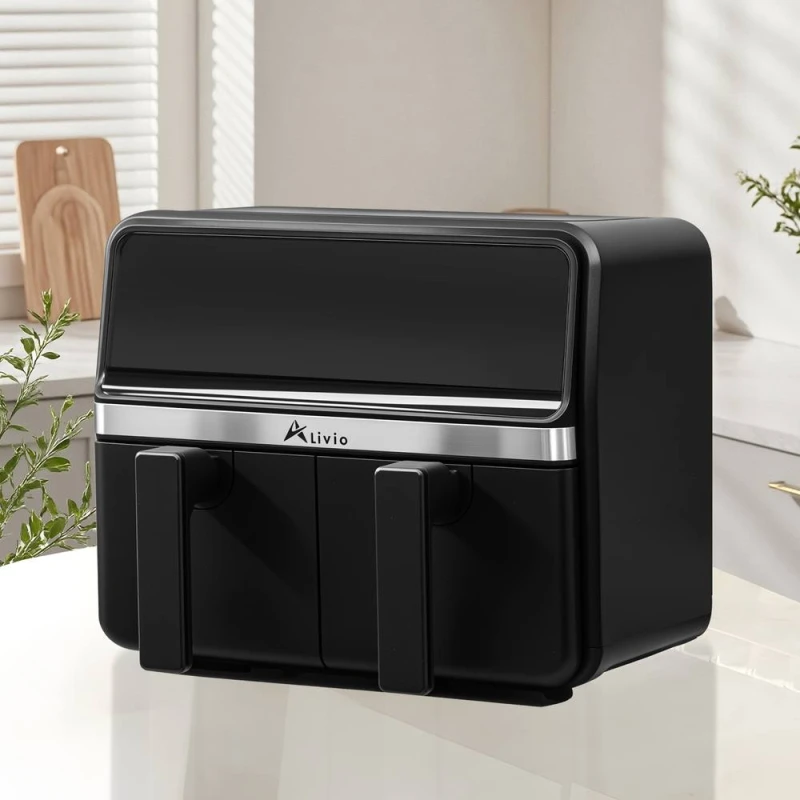 Image of Alivio 9L Dual Basket Air Fryer with LED Touch Screen 14 Cooking Programs in Black Unisex