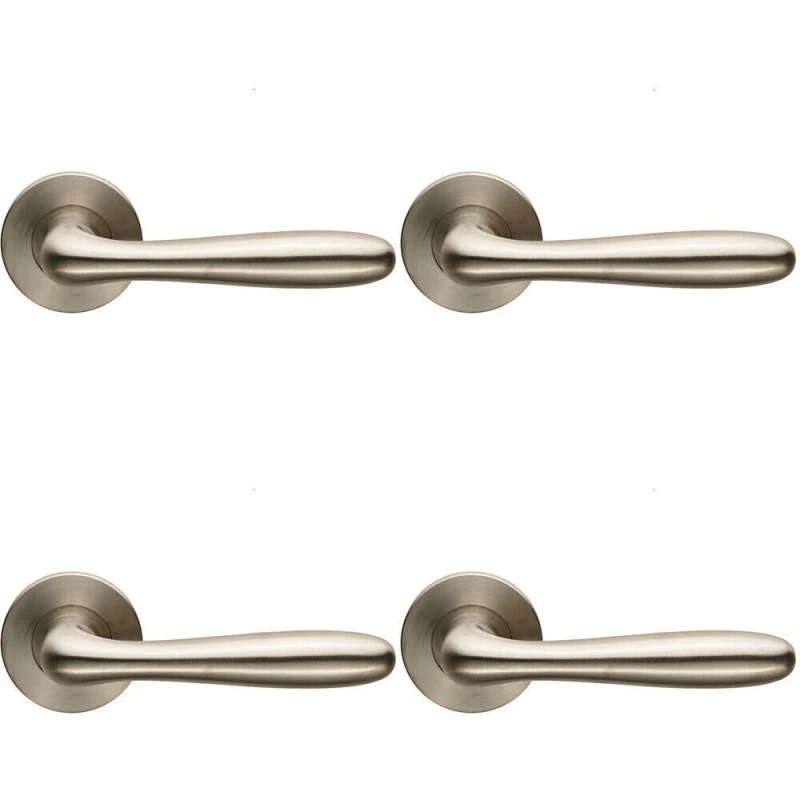 Image of Loops 4x PAIR Smooth Rounded Bar Handle on Slim Round Rose Concealed Fix Satin Steel Metallics