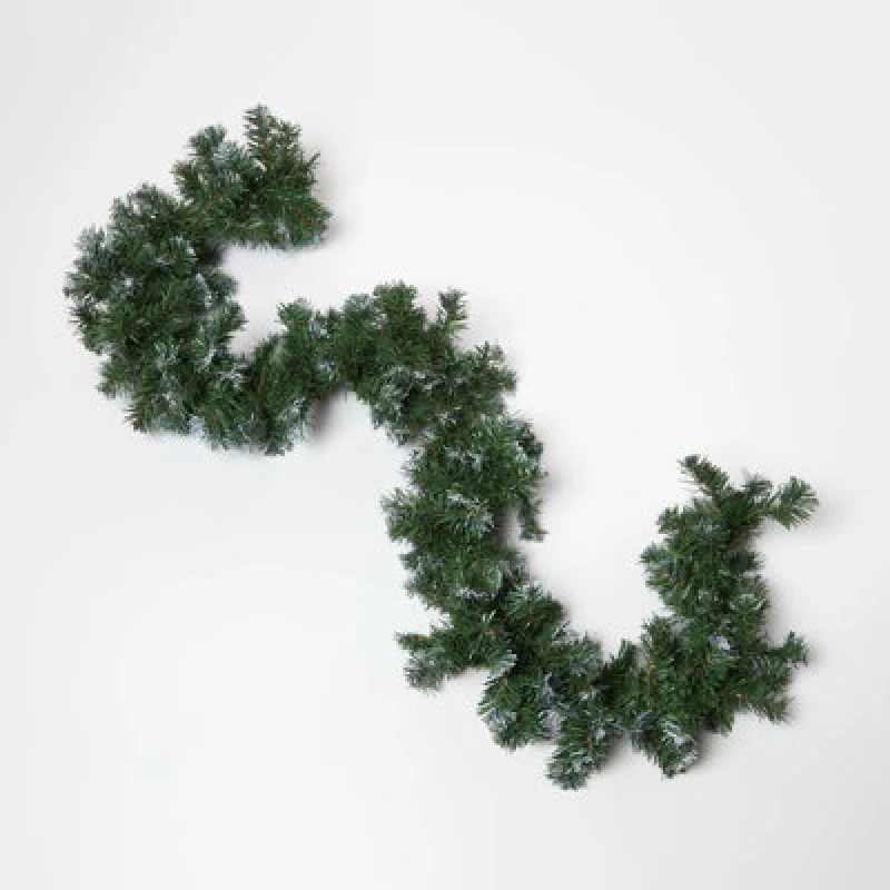 Image of Homescapes Green Snow Dusted Christmas Wreath, 18" Green