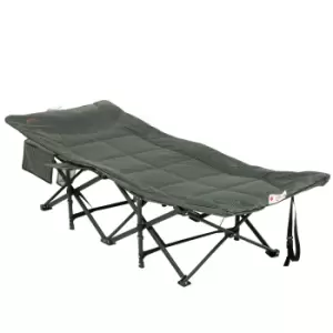 Outsunny Foldable Sun Lounger, Padded Patio Camping Bed with Maximum 170° Lying Down Angle & Carry Bag, Magazine Bag, Cup Holder for Outdoor, Grey