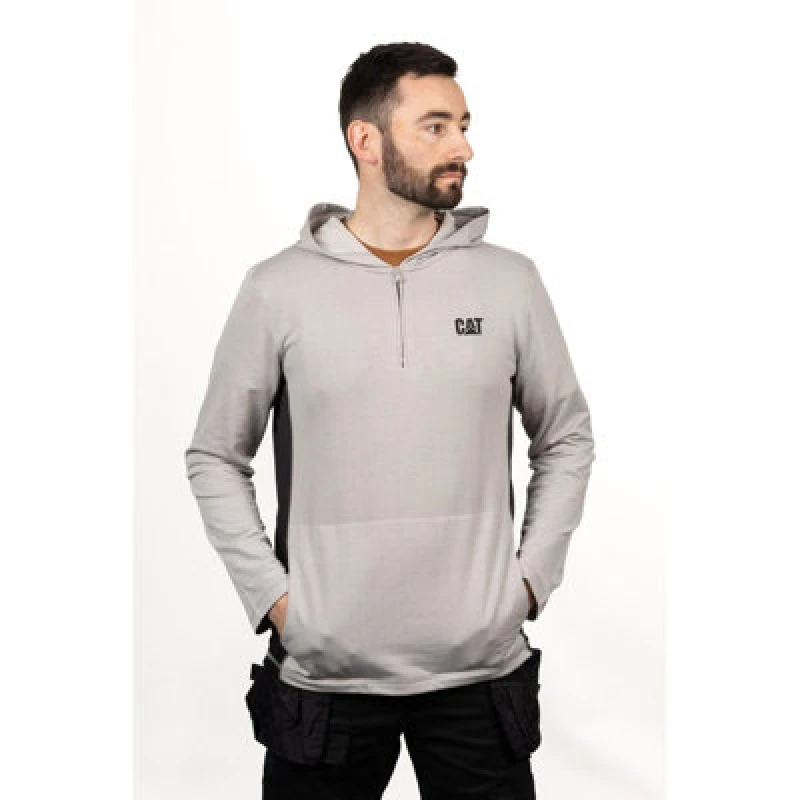Image of CAT Workwear Mens Coolmax Quarter Zip Wicking Hoodie S - Chest 35-37' (89-94cm) heather grey CAT809-DKHEA-S