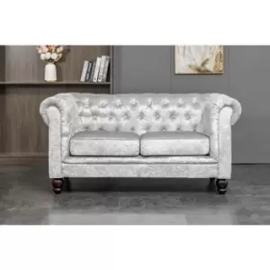 Image of Chesterfield 2 Seater Sofa Velvet Fabric Settee Couch in Silver - Silver