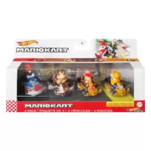 Image of Mario Kart Hot Wheels Diecast Vehicle 4-Pack 1/64 Mario, Donkey Kong, Diddy Kong, Orange Yoshi