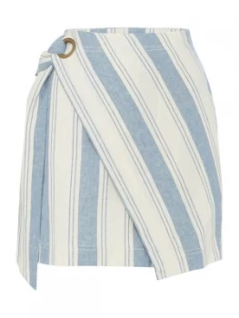 Free People Asymmetric Striped Mini Skirt Blue