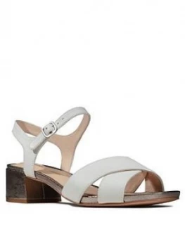 image of Clarks Sheer35 Strap Leather Block Heel Sandal - White