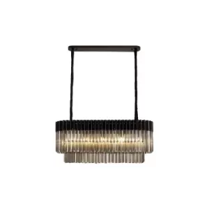 Image of Poland Ceiling Pendant Rectangle 5 Light E14, Matt Black, Smoke Sculpted Glass