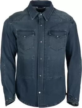 Image of Helstons Vince Dirty Cotton Motorcycle Shirt, blue, Size S, blue, Size S