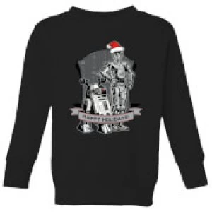 Image of Star Wars Happy Holidays Droids Kids Christmas Sweatshirt - Black - 11-12 Years