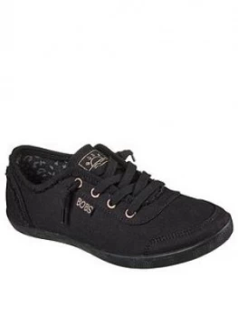 image of Skechers Bobs B Cute Frayed Canvas Slip On Plimsoll Black, Size 4, Women