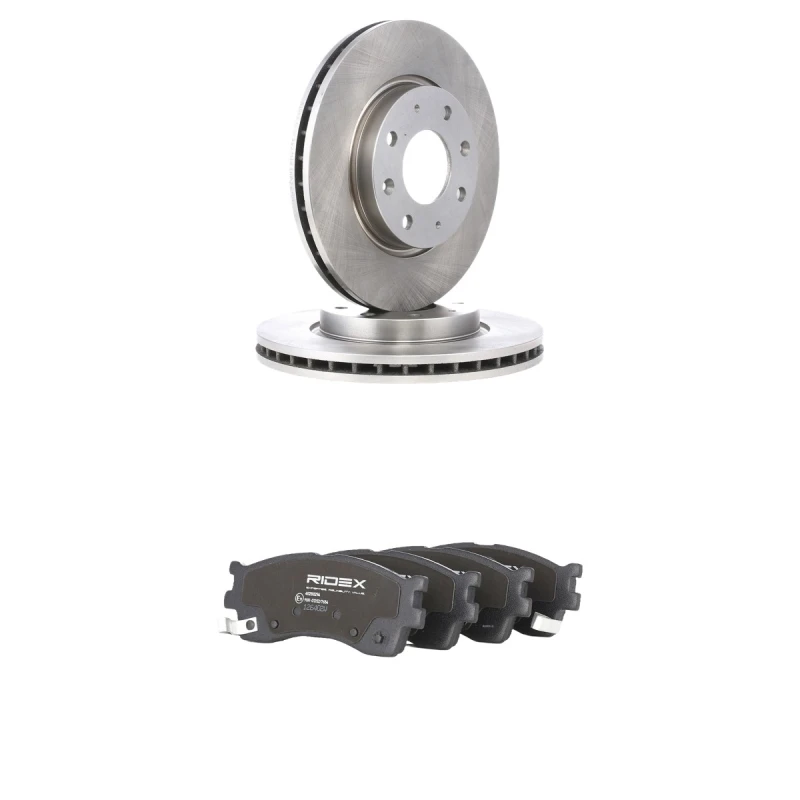 Image of RIDEX 3405B3284 Brake disc and pads set Front Axle, Brake Disc Type: internally vented, with acoustic wear warning Brake Set,disc brakes (3405)