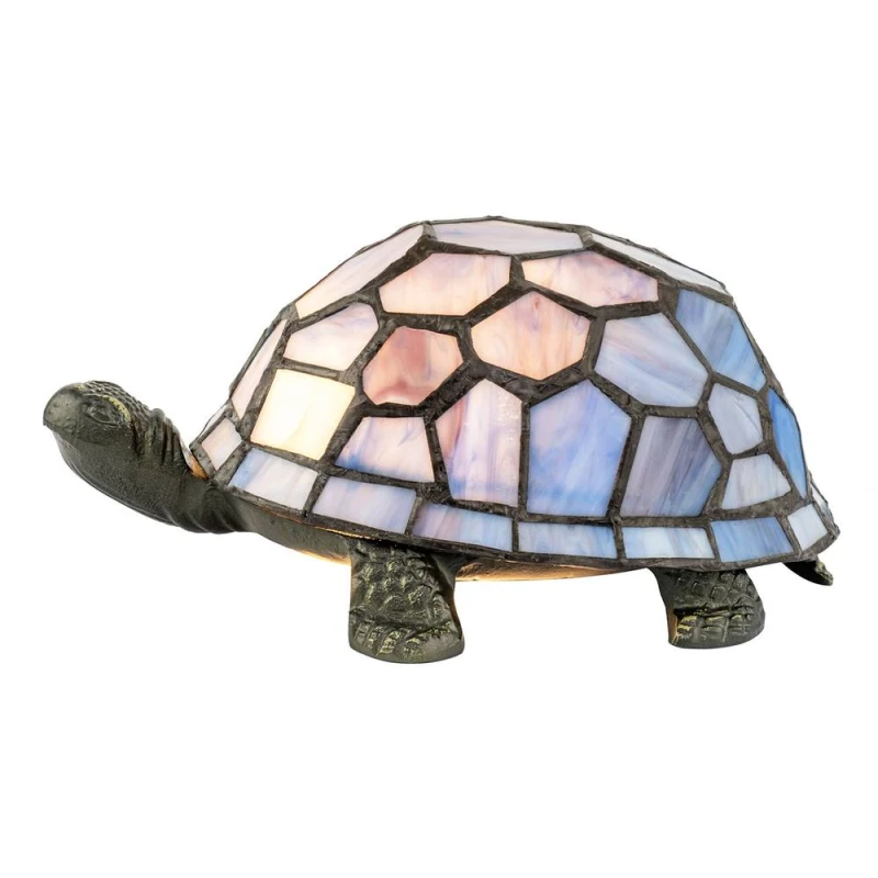 Image of Happy Homewares Quirky Purple & Blue Tone Stained Glass Tiffany Tortoise Table Lamp Purple Unisex