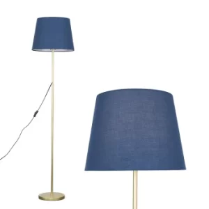 Image of Charlie Gold Floor Lamp with Navy Blue Aspen Shade