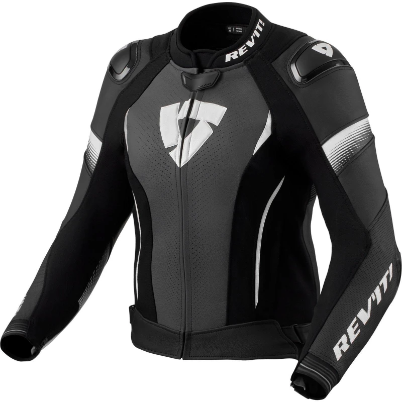 Image of Rev It Xena 4 Pro Ladies Leather Motorcycle Jacket 36 Black White (UK 8) Black White