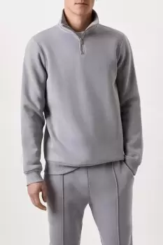 image of Mens Grey 1/4 Zip Pipe Detailing Funnel Sweatshirt