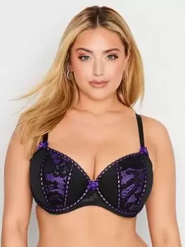 Image of Yours Lace Ribbon Slot Bra Black, Size 40D, Women