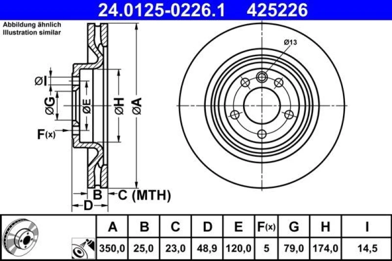 Image of Brake disc ATE 24.0125-0226.1