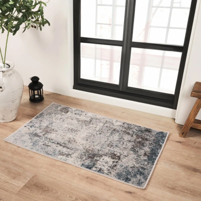 Image of Livabliss Abstract Modern Marble Teal Noa Area Rug 60 X 90 Cm - Easy Care, Non Shedding, Ideal For Living Room & Bedroom