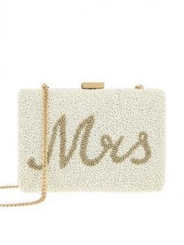 image of Accessorize Mrs Beaded Hard Case Clutch - Ivory