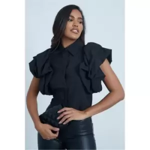 image of I Saw It First Black Puff Sleeve Button Up Shirt - Black