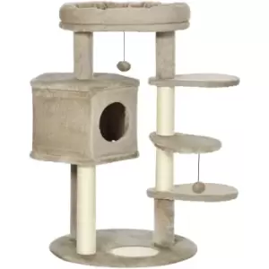 Image of Cat Tree for Indoor Cats Tower w/ Ramp, Bed, Cat House, Toy Ball - Brown - Pawhut