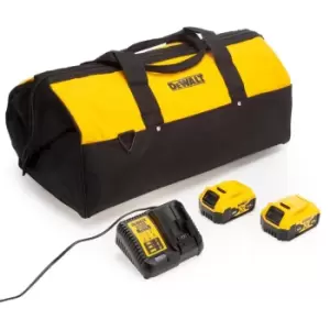 Image of DEWALT 18V 2 x DCB184 5.0AH Batteries, DCB115 Charger & Tool Bag Set