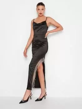 Image of Long Tall Sally Black Dimante Split Maxi Dress, Black, Size 10, Women