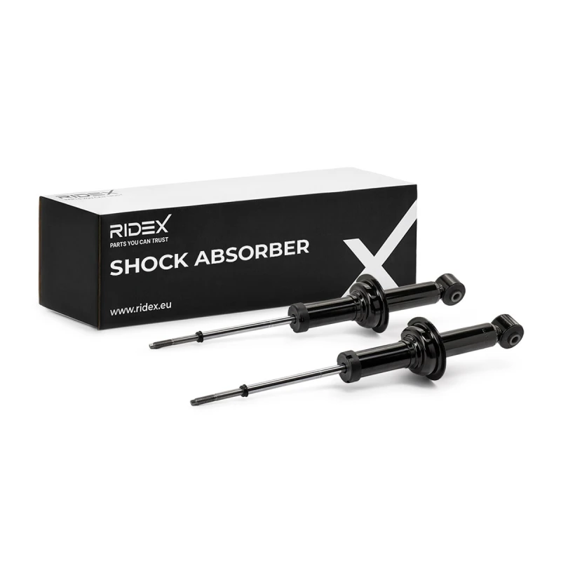 Image of RIDEX 854S19308 Shock absorber Rear Axle, Gas Pressure, Twin-Tube, Spring-bearing Damper, Bottom eye Shock Absorber (854)