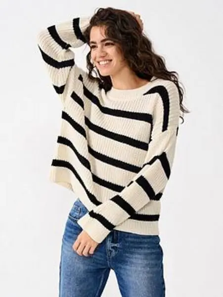 image of Jdy Eggnog Justy Stripe Pullover Knit White Female S 202258UK