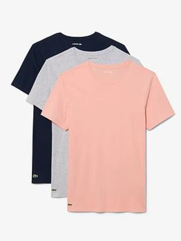 Image of Lacoste Mens 3 Pack T-Shirts Navy/Grey/Pink Size: Large Multicolor Male L