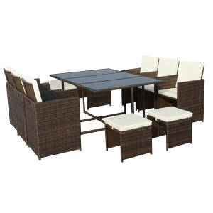 Amir Royalcraft Cannes 8 Seater Cube Dining Set Brown Synthetic Rattan