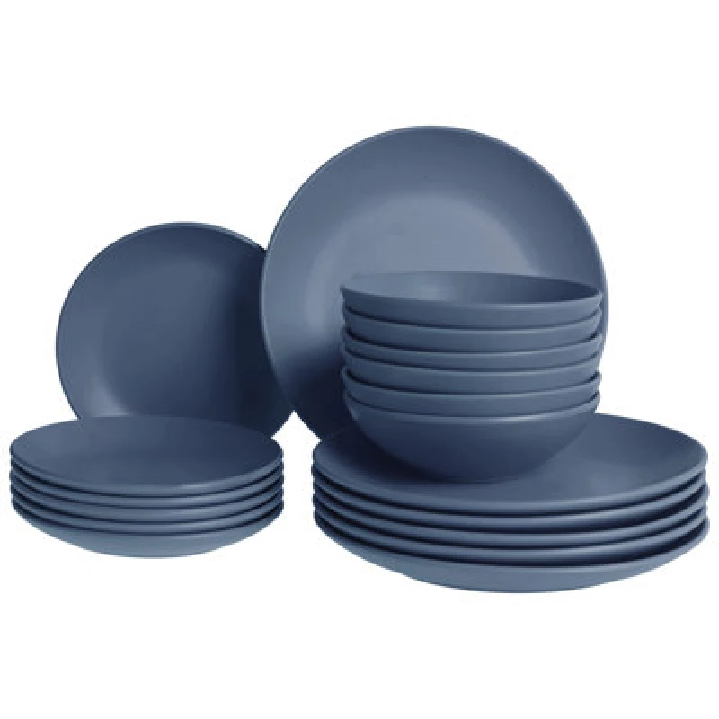 Image of Beliani Set Of 18 Dinnerware Vivani Stoneware Blue