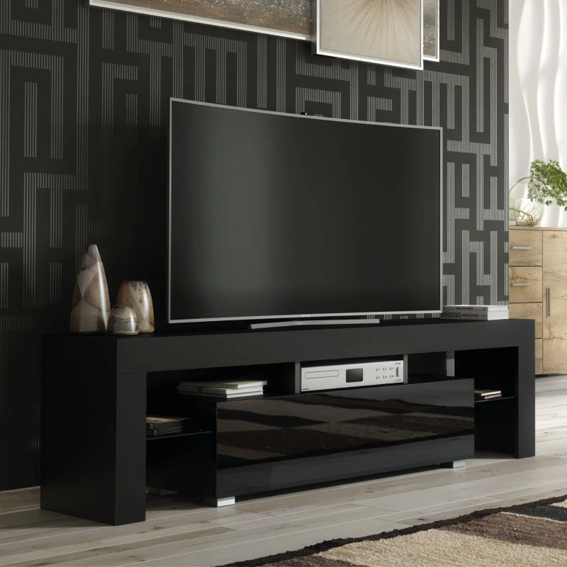 Image of Creative Furniture Creative Furniture TV Unit 160cm Stylish Modern - Black with High Gloss Doors Black One Size Unisex 5061075249690
