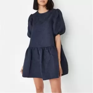 Missguided Oversized Puff Sleeve Smock Dress - Blue